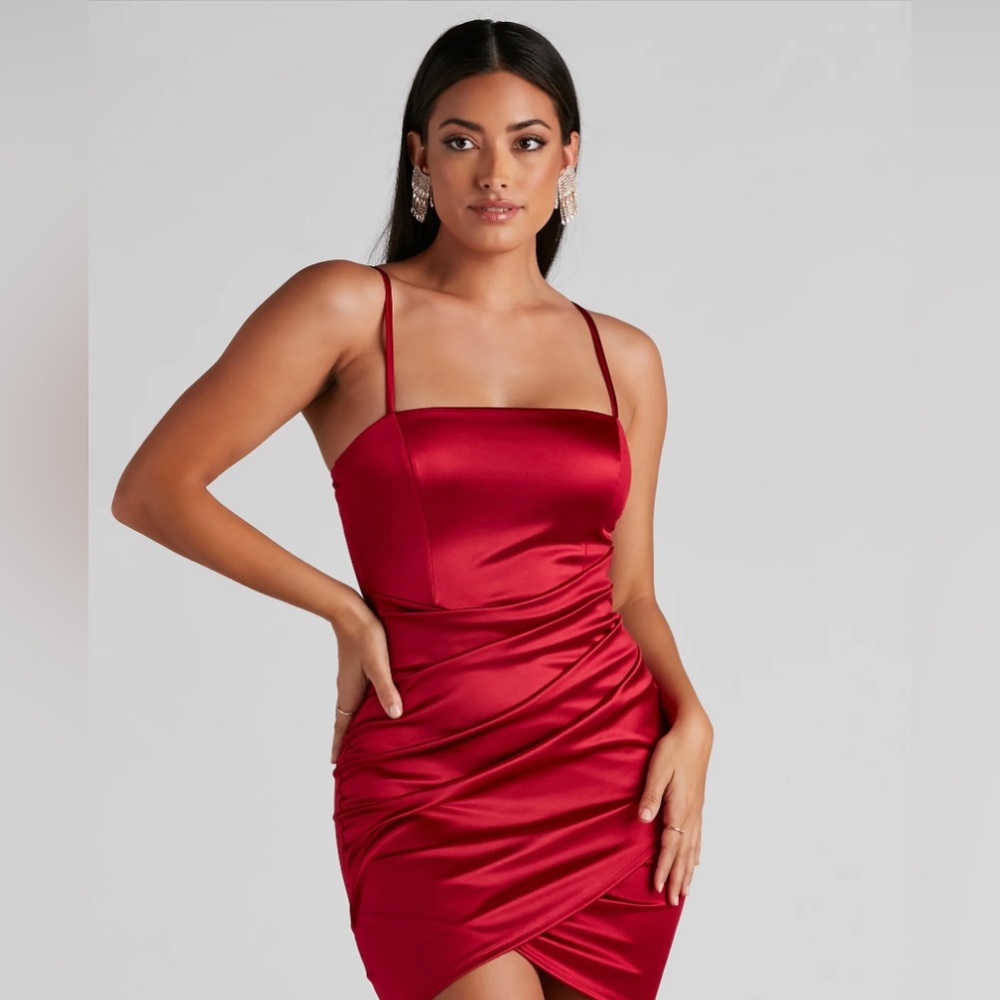 FREE SHIPPING Short Red Silk Windsor Dress